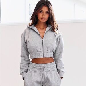 Cropped Zip Hoodie - Gray
